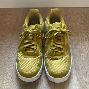 Mustard Nike Air Force ones with textured fabric